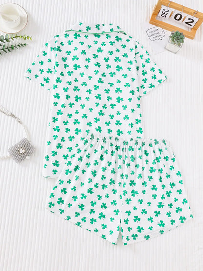 Women's Bow Full-Print Design Two-Piece Sleepwear Set