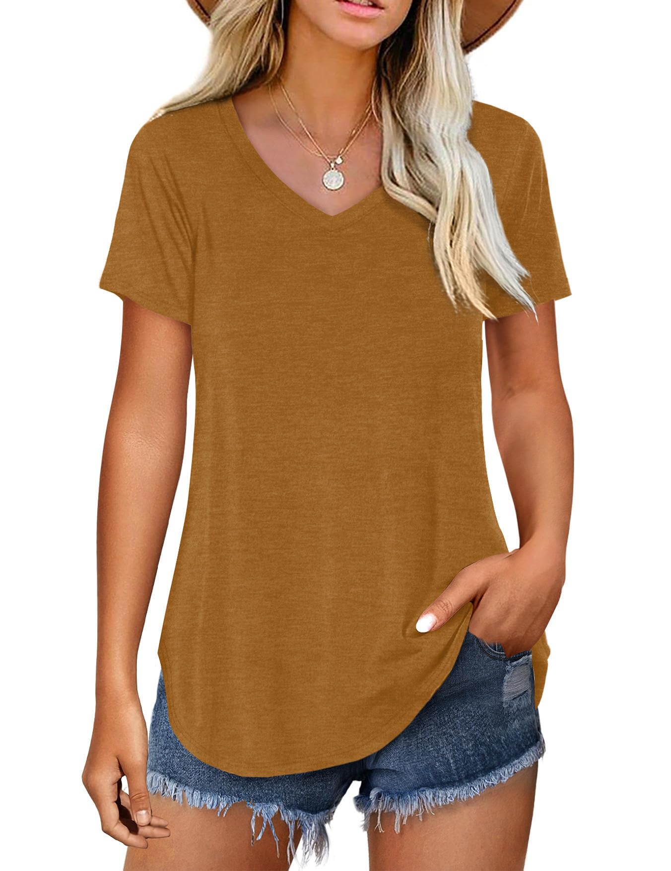 Women's Casual Plain V Neck T-Shirt