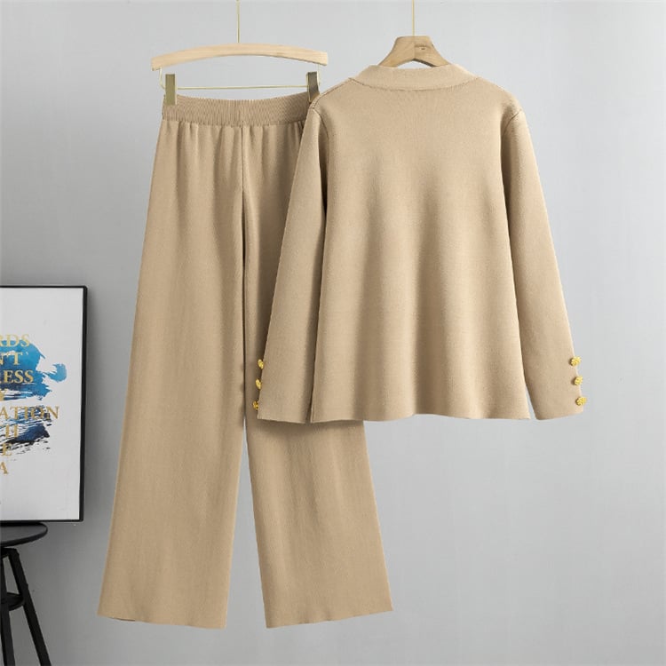 Imsgurus💓Fashion Metal Button Knit Wool Sweater Wide Leg Pants Set