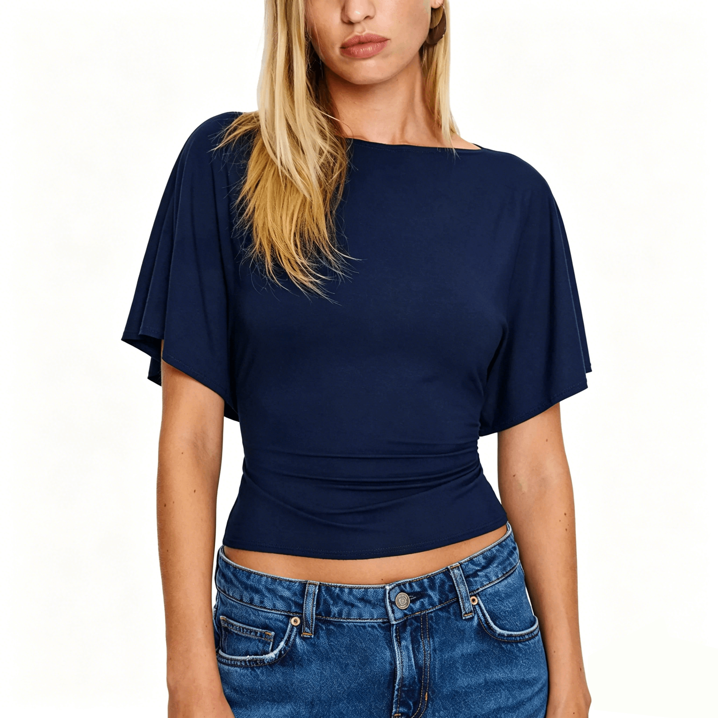 Women's Cinched Waist Shirt Short-Sleeve Top