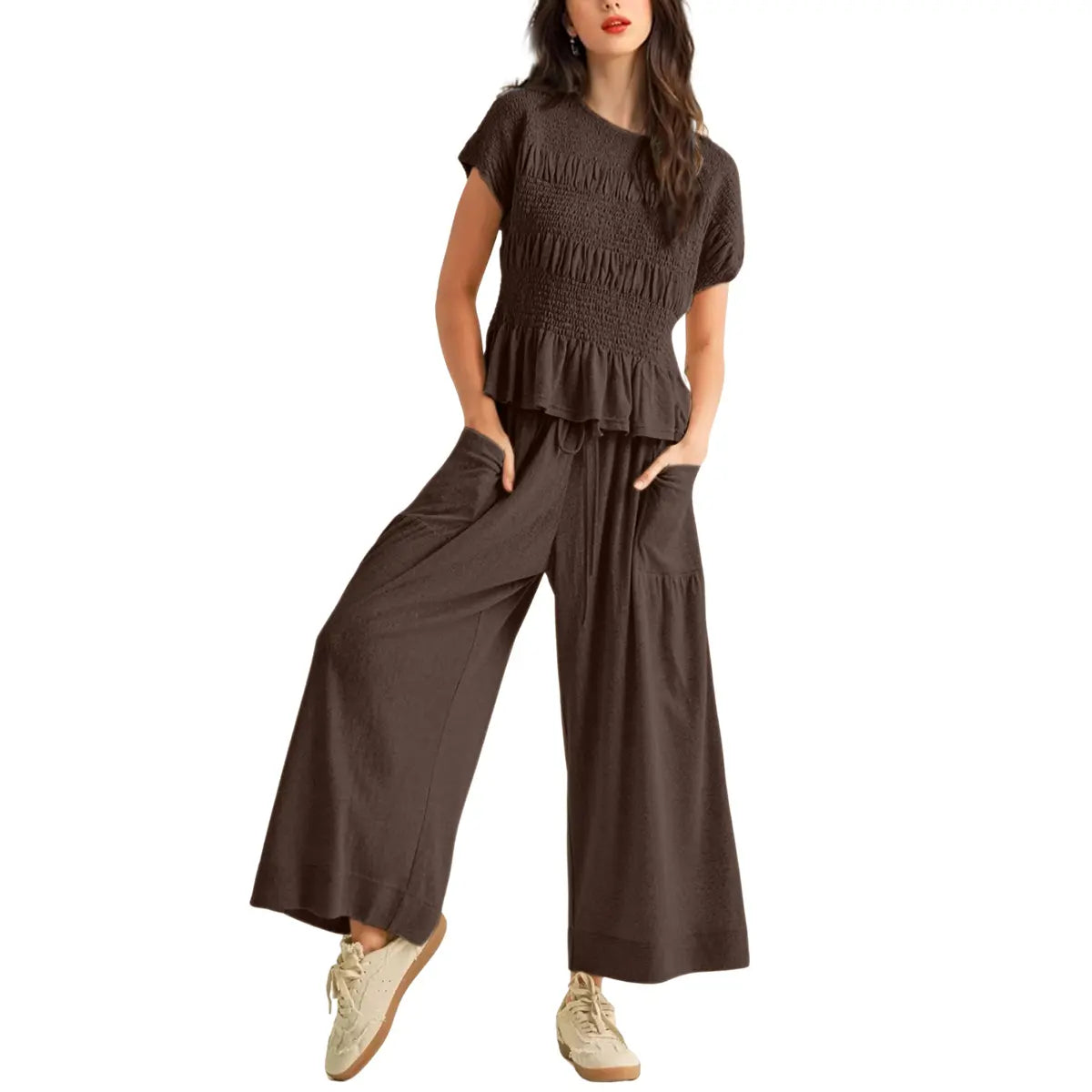 Women’s High-Waisted Lounge Outfit with Pockets Casual Boho Matching Set