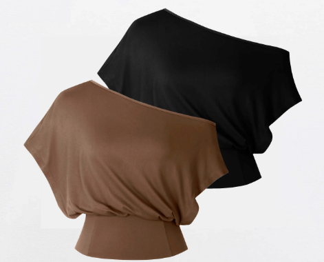 Women's One-Shoulder Batwing Sleeve Top – Flowy Waist Cinch Blouse
