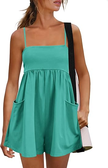 Women's Summer Strappy Romper Square Casual Oversized Workout Athletic Romper Neck Backless