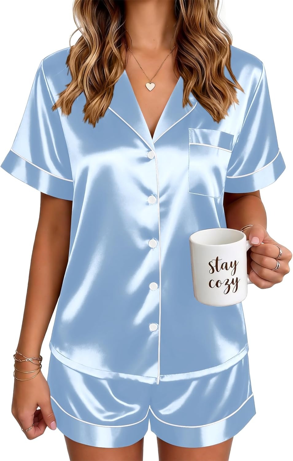 🔥Women's Silk Pajamas for Women Short Sleeve Button Down Sleepwear