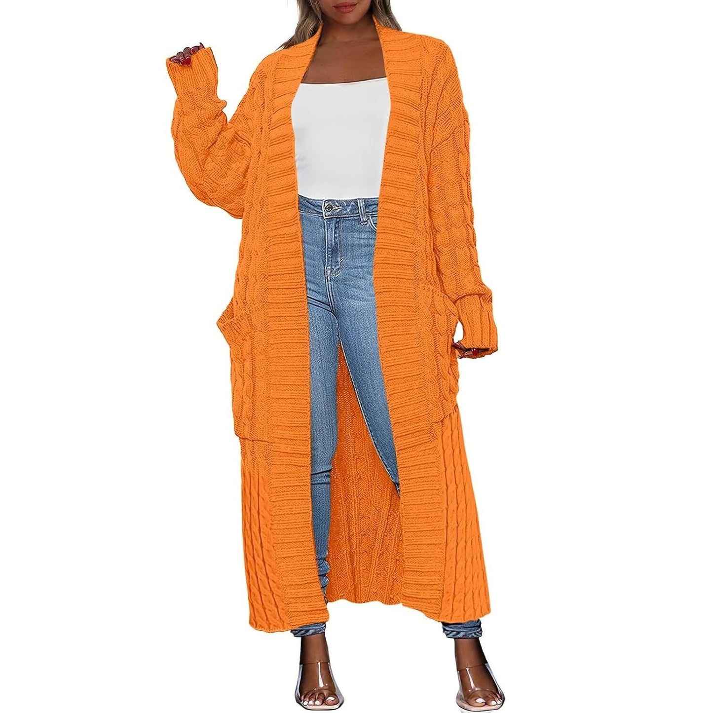 LBF-Women's Long Cardigan 2025 Oversized Coat Long Sleeve Open Cardigan Knitted Extra