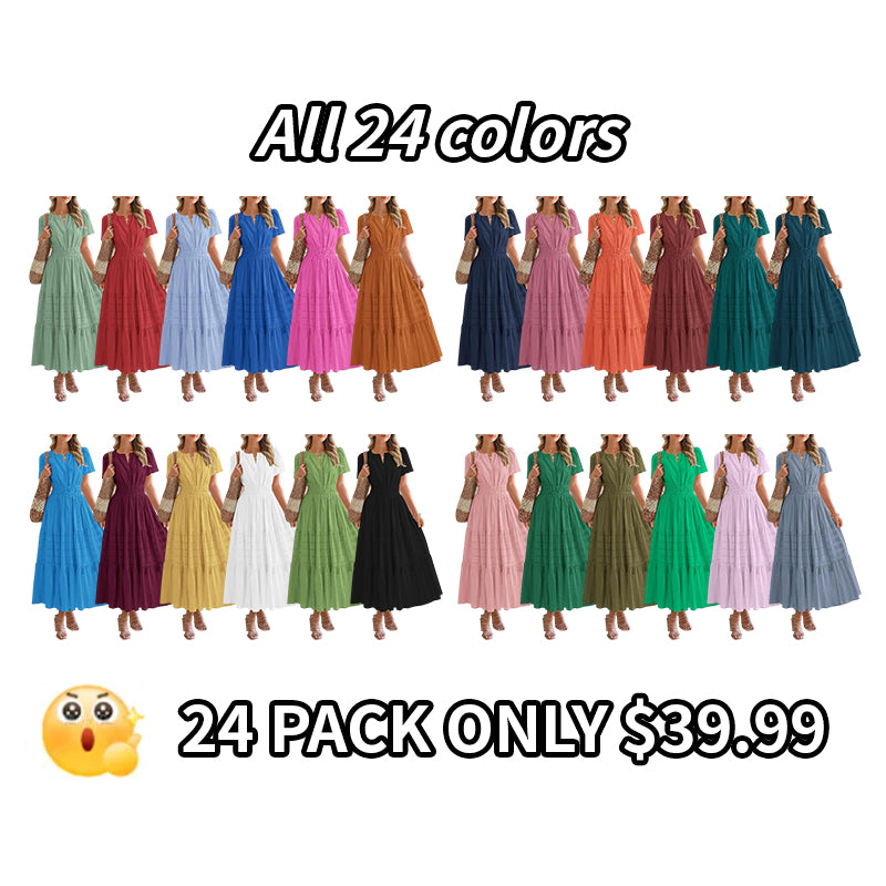 Women's Summer 2026 Casual Maxi Dress Lightweight Short Sleeve V Neck Boho Dress with Pockets