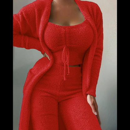 Women's Autumn Winter Solid Color Plush Lace