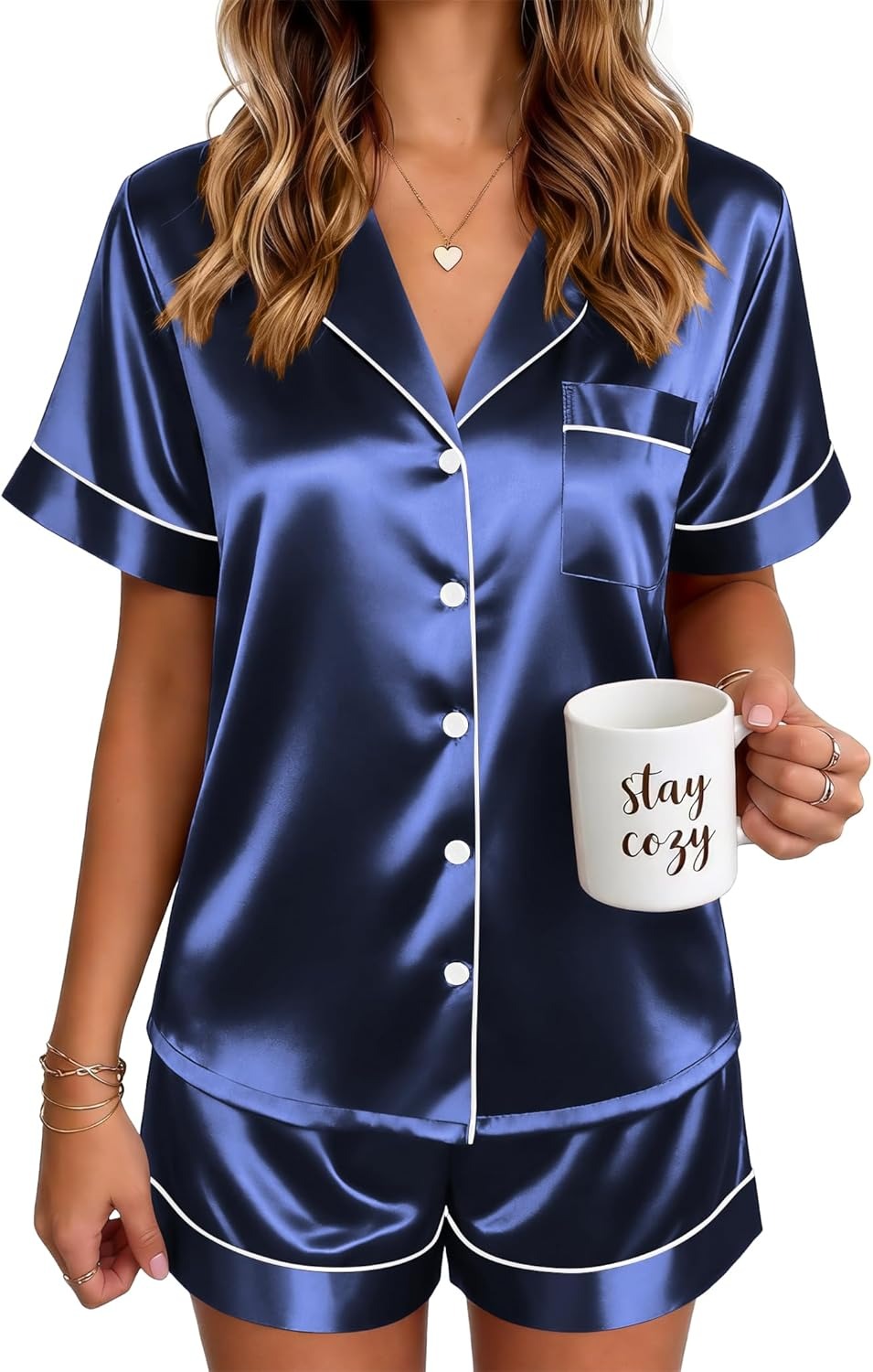 🔥Women's Silk Pajamas for Women Short Sleeve Button Down Sleepwear