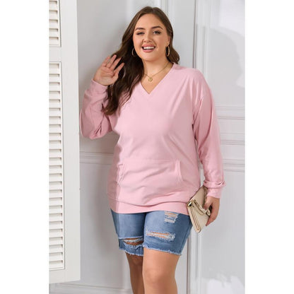 Clearance sale🔥 Your Favorite Is Back!Women's Hoodless V-neck Sweatshirt With Kangaroo Pocket Fleece Longsleeve Oversized Casual Style Shirt