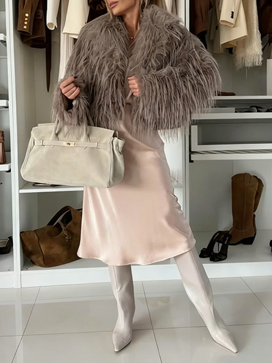Silky Satin Long-Sleeved V-Neck And Skirt Suit