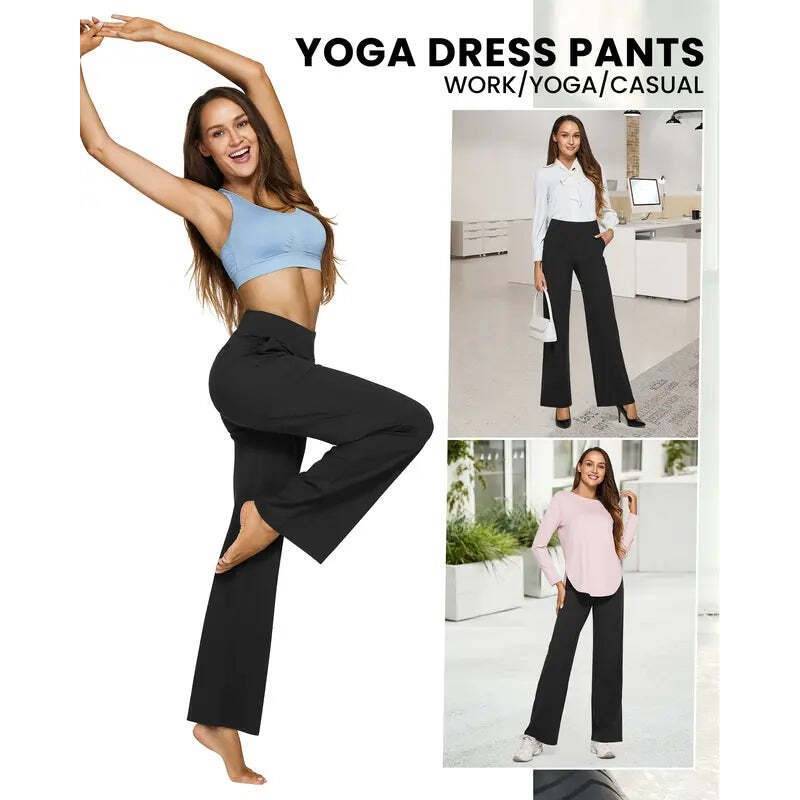 💘 Valentine’s Day Sale 💘Women’s High-Waist Wide Leg Pants – Business Casual Yoga Dress Pants with Pockets