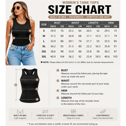 This Week's Special Price🍃Round Neck Built-in Bra Ribbed Tank Top Fit Casual Comfortable💥